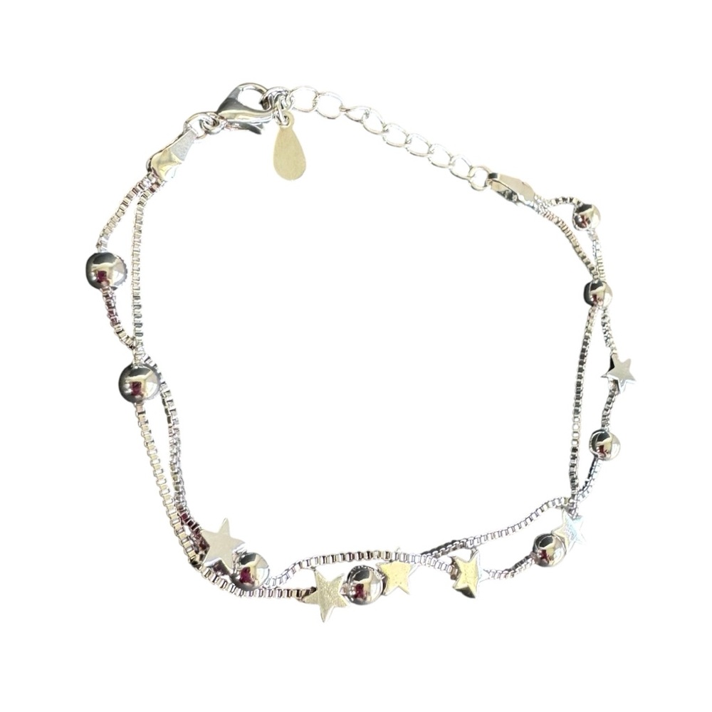Silver Star Bracelet‎ Celestial Double Chain Dainty Fairycore